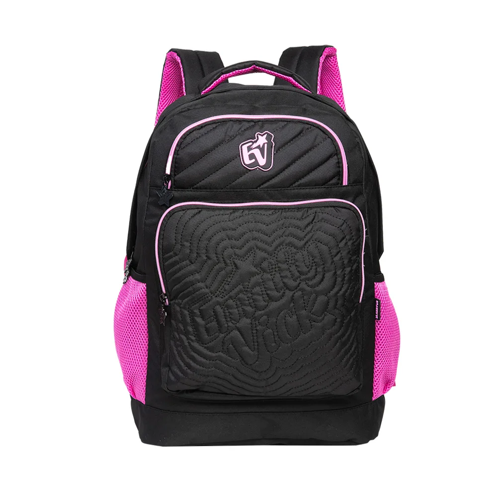 Mochila escolar 17 EV College em poliéster matelassê com logo emborrachado